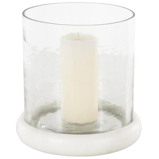 Clear Glass Pillar Candle Holder with White Marble Base